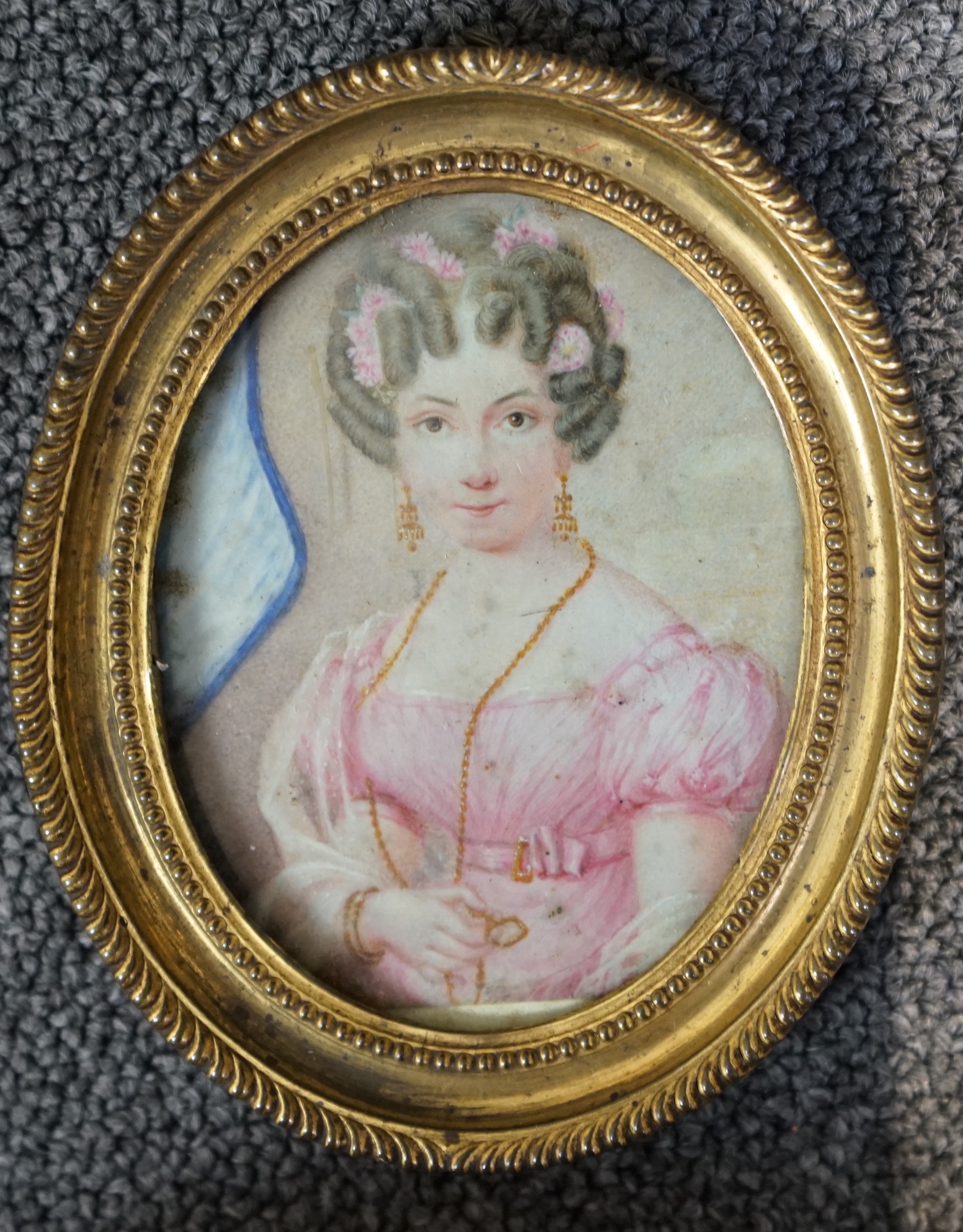 19th century French School, Portrait miniature of the actress Mademoiselle Vestris, watercolour on ivory, 9 x 7cm. CITES Submission reference Q2MK4M57